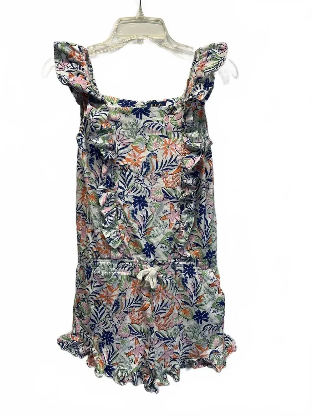 Polo Ralph Lauren Girls Romper Floral Ruffle Cinch Waist Shorts Size XL (16) EUC